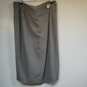 New Gucci Womens Wool A-Line Wrap Skirt Size 48 Gold Button Made in Italy $345